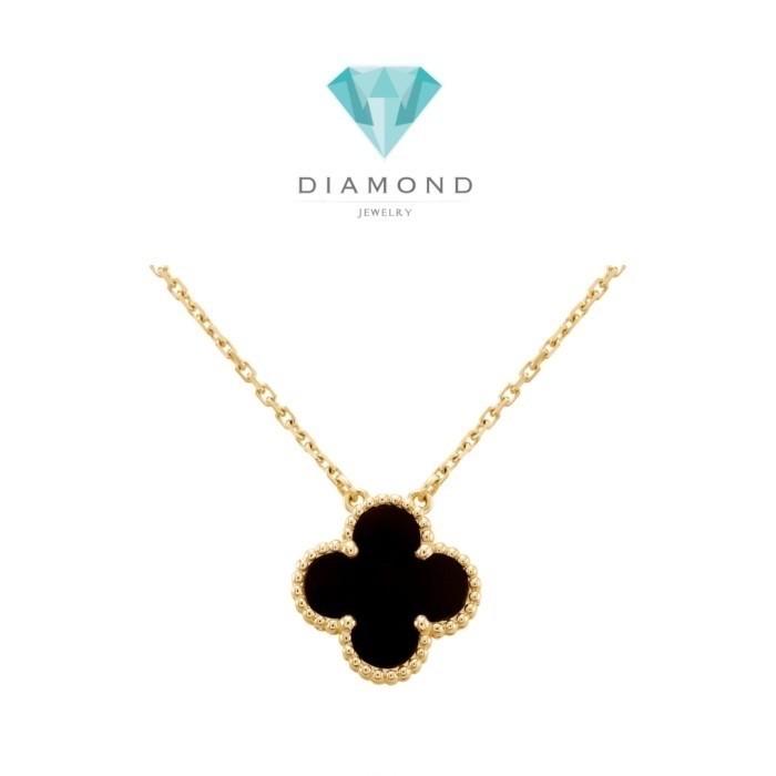 Clover Necklace/Earring Onyx 1 Clover/Kalung & Anting Emas Fashion 18K Diamond Jewelry-370KBD2000CHLS/262ABD742RY-HT