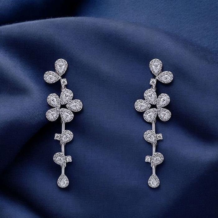 Flower Long Diamond Earring 18K / Diamond Jewelry 15AB26000LS