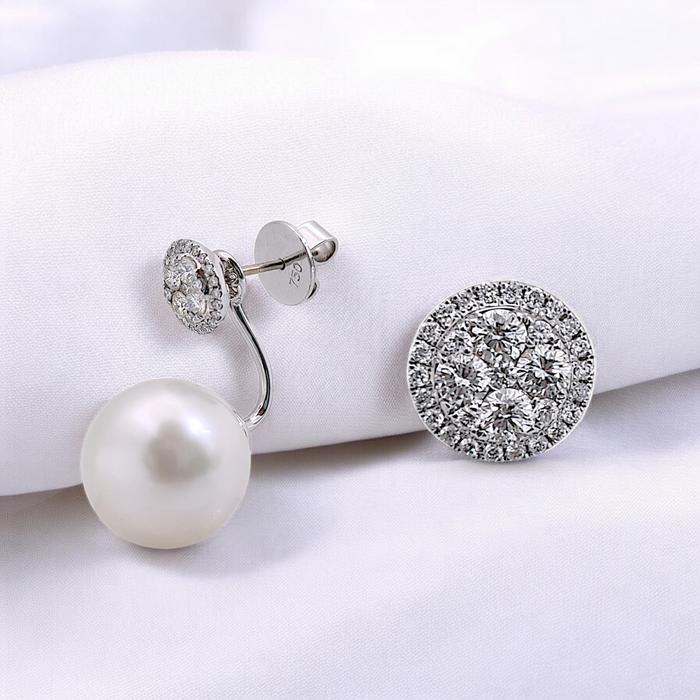 Pearl Diamond Earrings duo diamond south sea 18K / Diamond Jewelry
