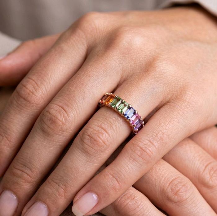 Rainbow Tennis Diamond Ring 18K / Diamond Jewelry / 119BC117000AB
