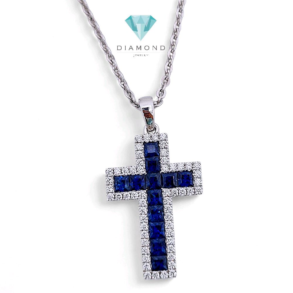 Blue Sapphire Cross Diamond Pendant 18K / Liontin Berlian Salib Sapphire 18K / Diamond Jewelry 2BL121000AB-HT