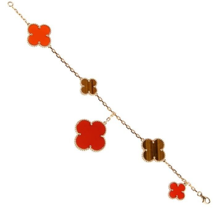Clover Magic Red Alhambra Carnelian Tigereye bracelet Diamond Jewelry
