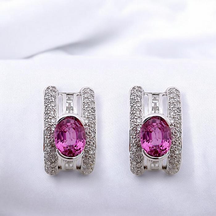 Pink Sapphire Diamond Earrings / Diamond Jewelry