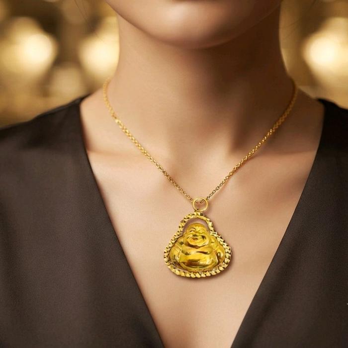 Buddha Maitreya Gold Pendant 23K / Lion Emas Buddha Maitreya 23K / Diamond Jewelry / 163LMSWP9