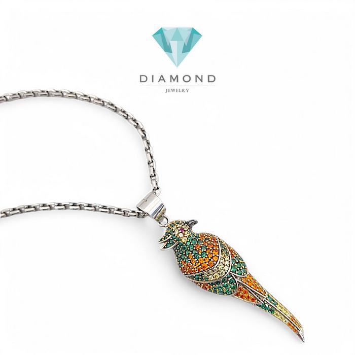 Liontin Mas Rainbow Bird Permata 18K-Diamond Jewelry-189LMSWP7-HT