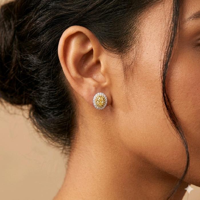 Yellow Diamond Oval Earring 18K / Anting Oval Berlian Kuning 18K / Diamond Jewelry / 1AB15000VLR