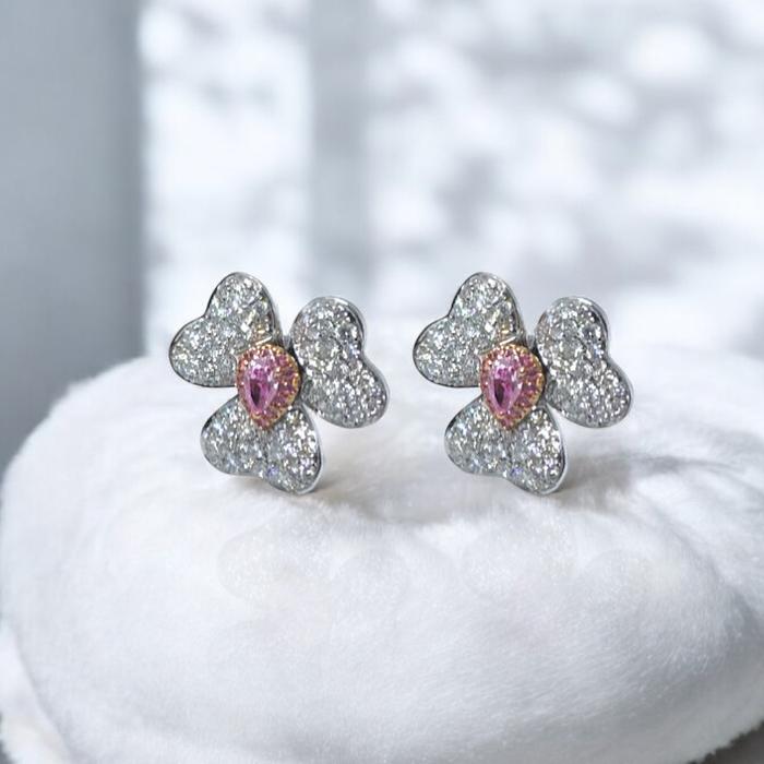 Pink Diamond Fleur Earring Flower 18k/ Anting Berlian Emas Putih - white gold