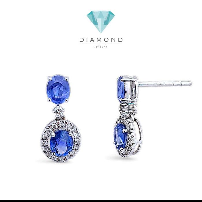 Blue Sapphire Diamond Earring 18K / Diamond Jewelry-401BA2395SD-HT