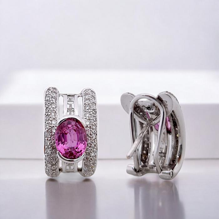 Pink Sapphire Diamond Earrings / Diamond Jewelry