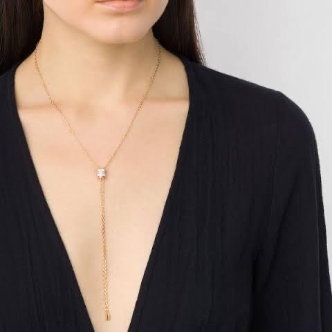Long white necklace pendant 18K gold Diamond Jewelry