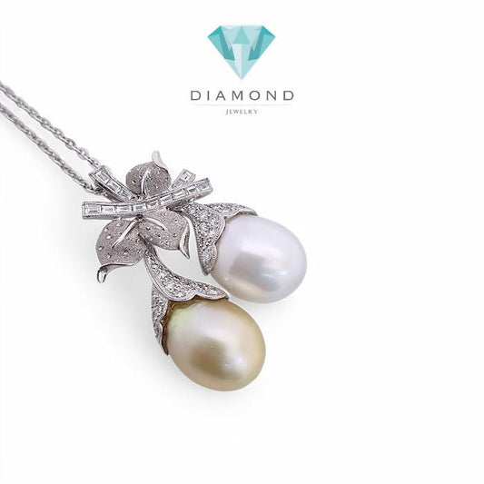 Liontin Double Colour Pearl yellow and white south sea pearl Diamond 18K / Diamond Jewelry