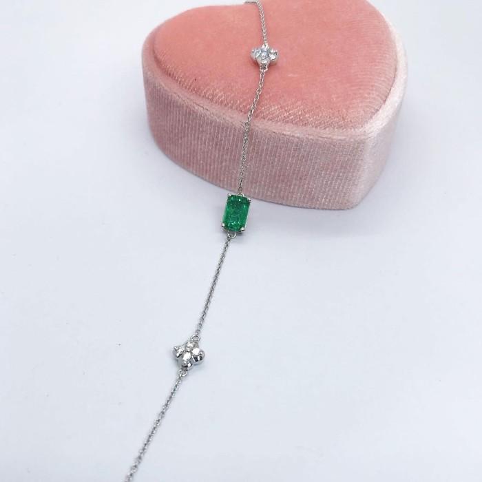 Green emerald diamond bracelet 18k- Diamond Jewelry
