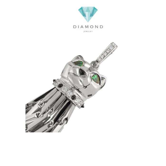 Pendant panthere emerald diamond gold 18k -kalung panther emas berlian-kalung macan berlian emas putih-Diamond Jewelry