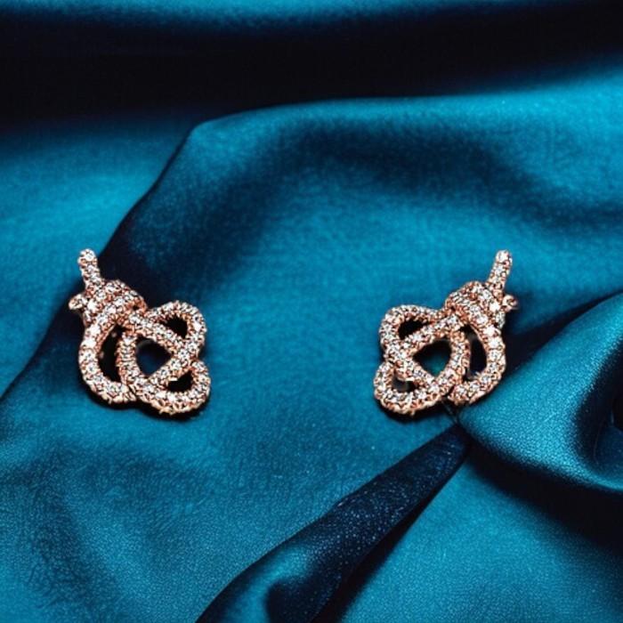 Knot diamond rose gold 18k earring-Diamond Jewelry