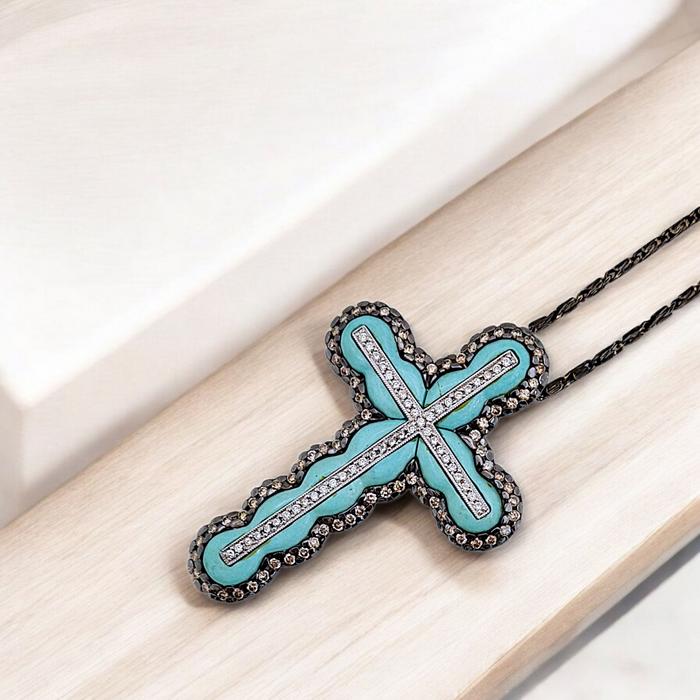Liontin Cross Turqoise Diamond 18K / Diamond Jewelry