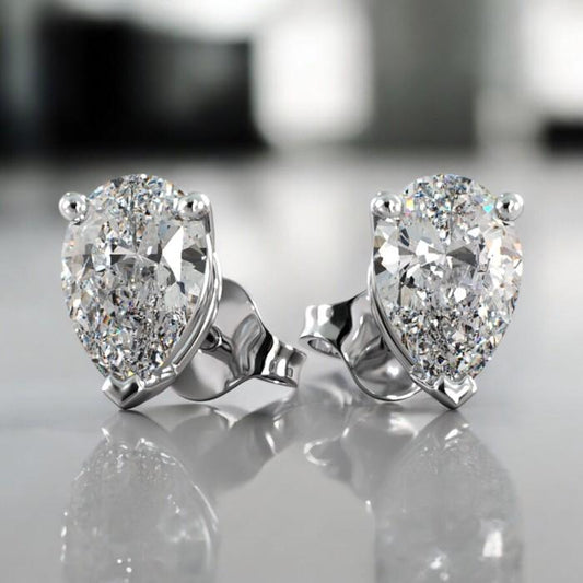 Pearshape Lab Grown Diamond Earring 3CT  18K- Elsy Jewelry