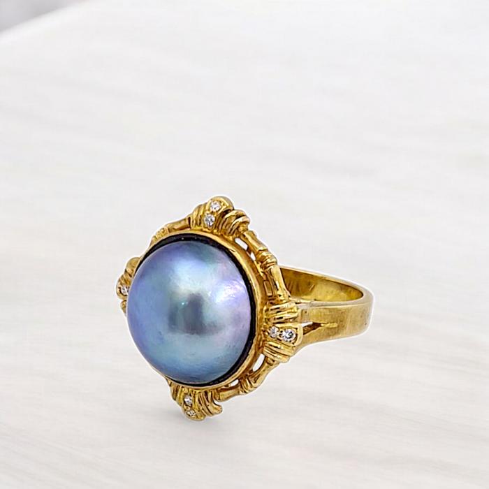 Black Pearl Diamond Ring 18K / Diamond Jewelry