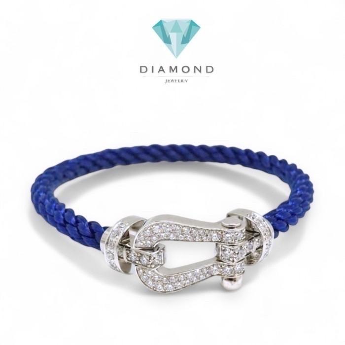 Horseshoe diamond bangle blue gelang tali emas berlian tapal kuda 18k steel rope-Diamond Jewelry