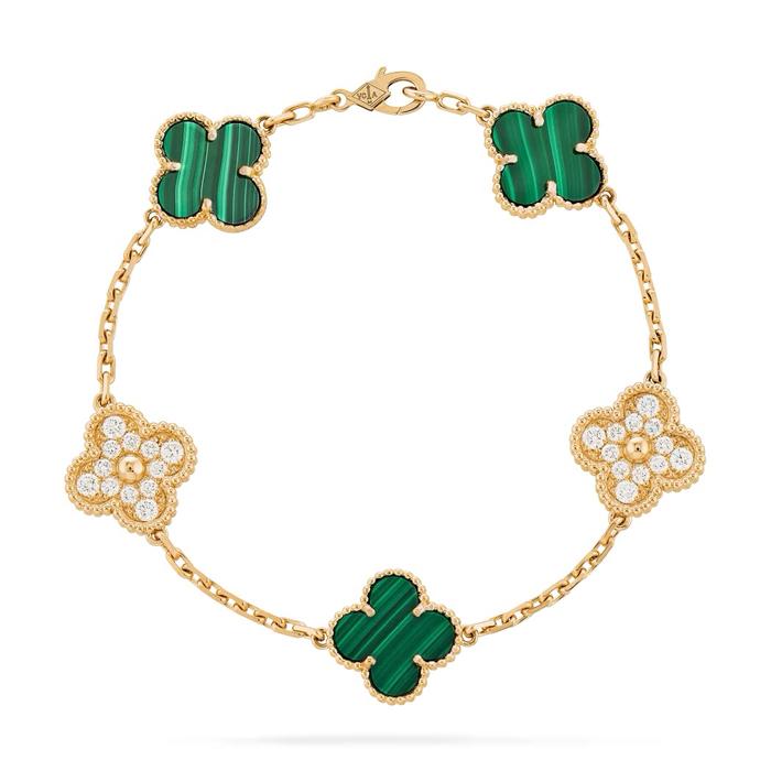 Malachite diamond bracelet clover green18k- Diamond Jewelry
