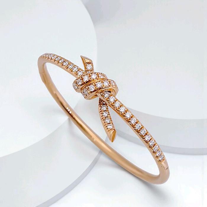 Knot Half Diamond Bangle 18K / Gelang Setengah Berlian Knot 18K / Diamond Jewelry-HT