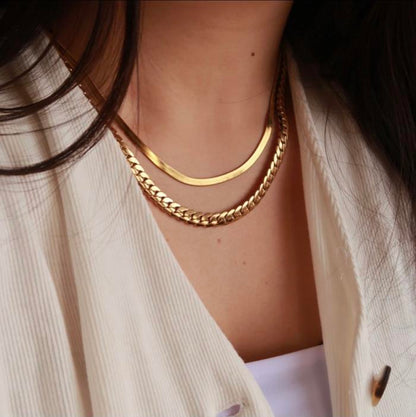Kalung snake chain flat necklace gold 17k/750/kalung flat emas- Diamond Jewelry