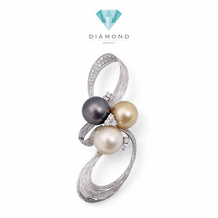 Clip Pearl Tri Color Diamond 18K / Diamond Jewelry