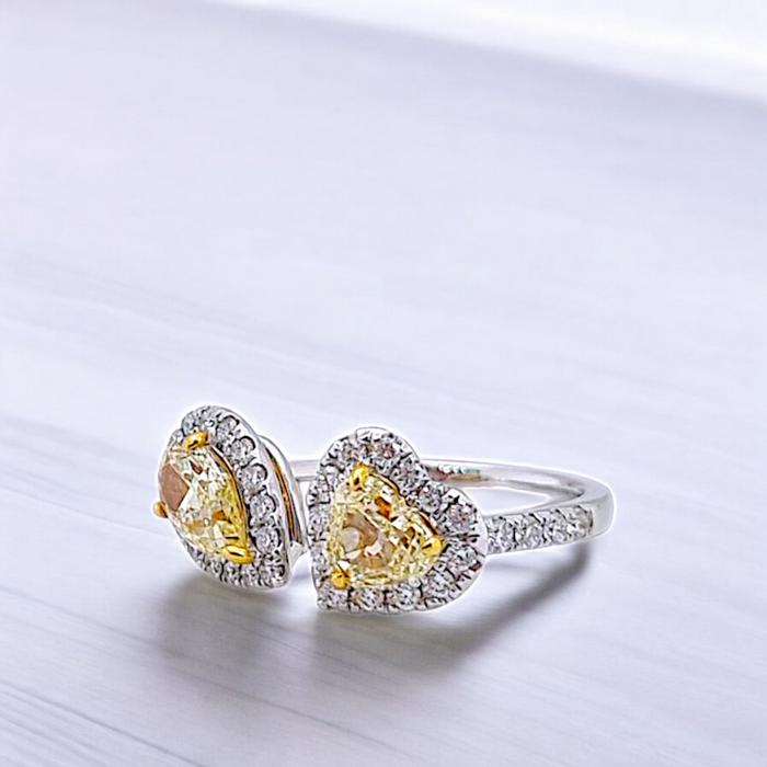 Duo yellow pear heart diamond ring 18k -Diamond Jewelry
