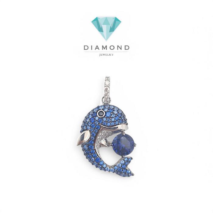 Liontin Mas dolphin swarozky blue saphire / liontin dolphin biru emas 18K-Diamond Jewelry