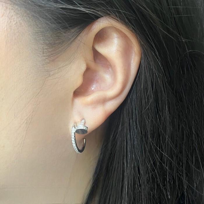 Pave diamond earring juste 18k white gold -Diamond Jewelry