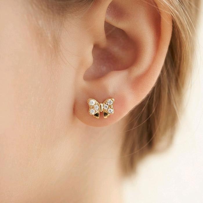 Gold Ribbon Kids with Zirconia Earring 16K / Anting Emas Anak Dengan Sirkon 16K / Diamond Jewelry / 436AMS084LS