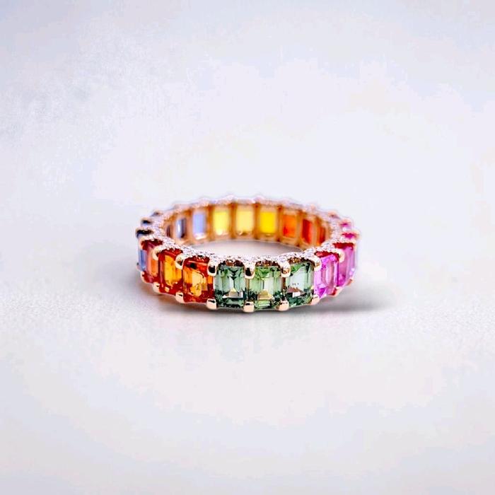Rainbow Tennis Diamond Ring 18K / Diamond Jewelry / 119BC117000AB