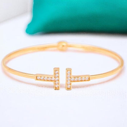 Double T Diamond Bangle white gold 18 K/ T diamond bangle 18k/ T Bangle Gold bracelet