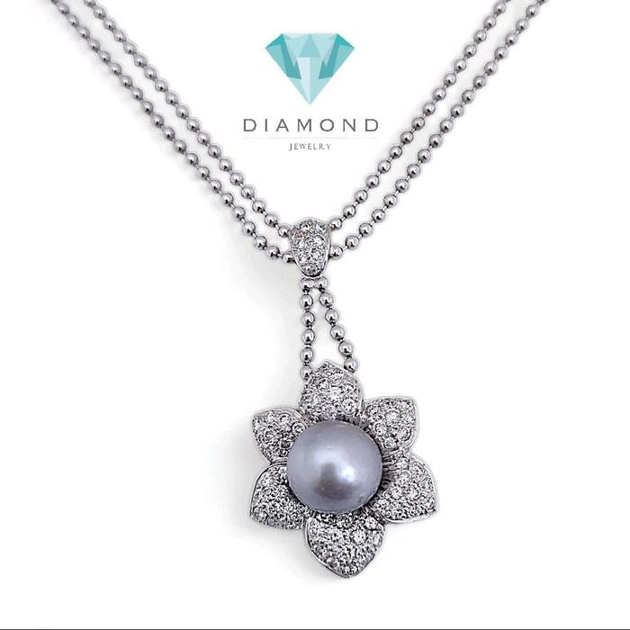 Flower akoya Pearl Diamond Necklace 18K / Diamond Jewelry 27KBGT28280WP