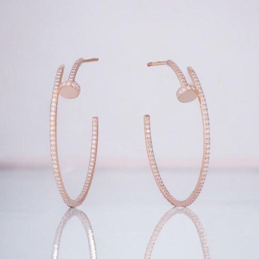 Pave hoop juste diamond earring 18k rose gold-Diamons Jewelry
