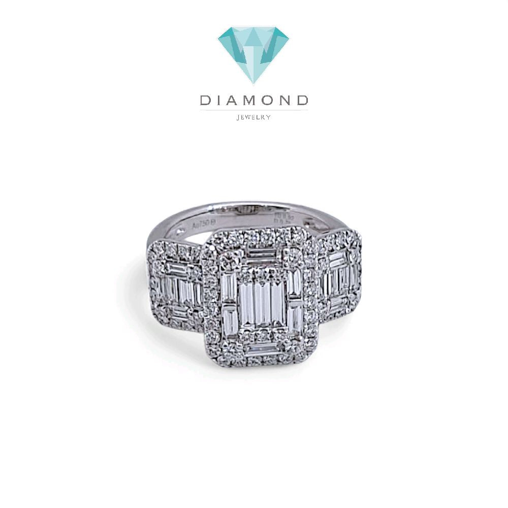 Tri Baguette Diamond Ring 18K / Cincin Berlian Tiga Baguette 18K / Diamond Jewelry 370CB14100VIONLS -HT