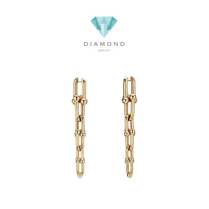 T hardware earring long 18K Gold Diamond Jewelry