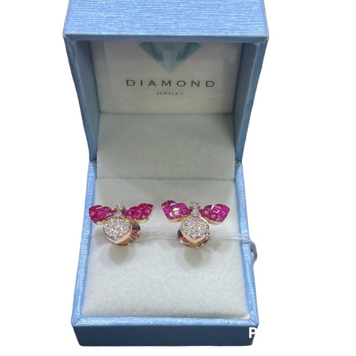 Ruby Butterfly Diamond Earring 18K Rose Gold-Diamond Jewelry-1AB1500SAADLSNEW-HT