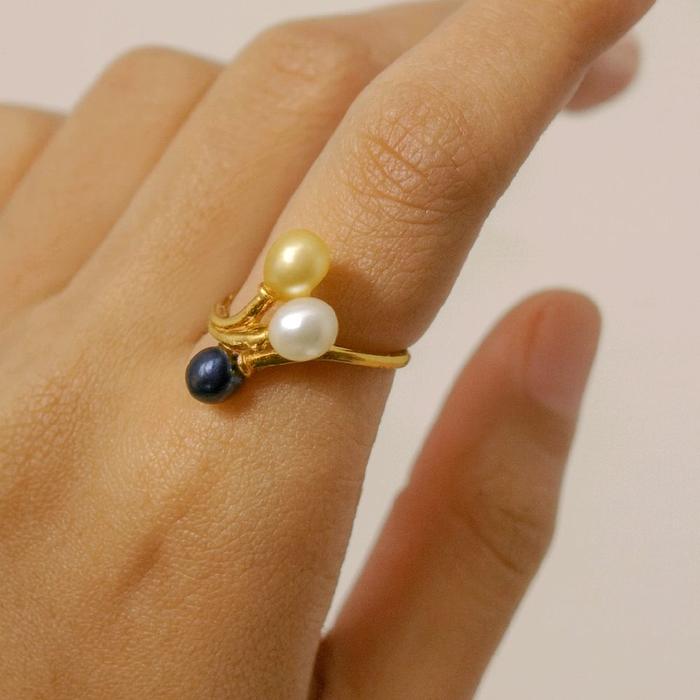 Tripel Color Pearl Gold Ring 23K / Cincin Emas Tiga Warna Mutiara 23K / Diamond Jewelry 45CMSWP3-HT