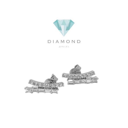 Diamond earring duobaguette 18k white gold-Diamond Jewelry