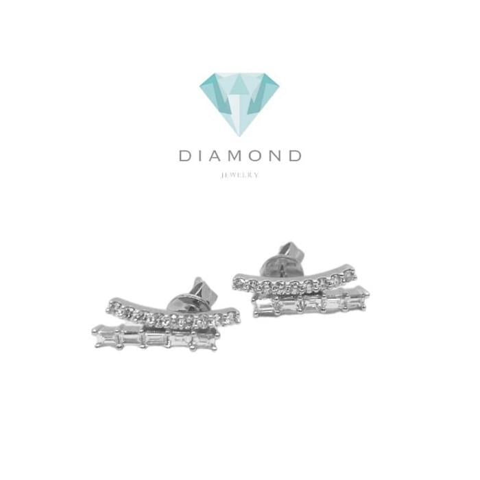 Diamond earring duobaguette 18k white gold-Diamond Jewelry
