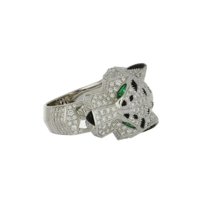 panther Diamond Ring and Emerald White Gold 18 krt