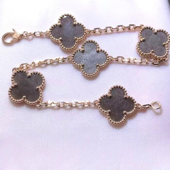 Clover Vintage Bracelet Grey Obsidian 18K-Diamond Jewelry-360GBD1096RY-HT