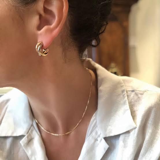 Trinity 18k gold earring Tricolor crt/ Anting Jepit emas 18k tiga warna Rose Gold,Yellow Gold, White Gold-Diamond Jewelry
