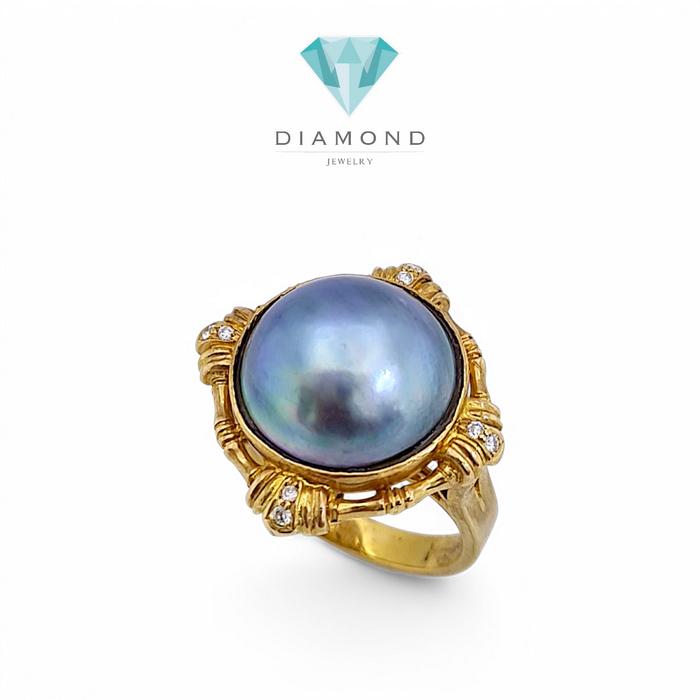 Black Pearl Diamond Ring 18K / Diamond Jewelry