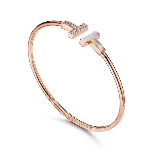 T bangle with mother of pearl and 18K rose gold Diamond Jewelry