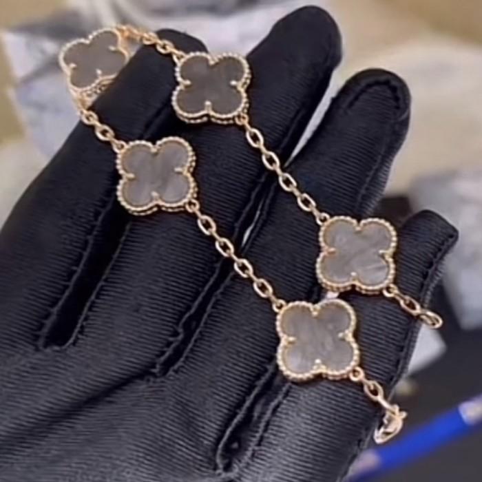 Clover vintage bracelet grey obsidian vc 18k-Diamond Jewelry