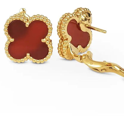 Kalung emas vintage red clover carnelian alhambra necklace/earring/ bracelet Diamond Jewelry
