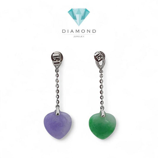 Giok/jade Heart Diamond Earrings / Diamond Jewelry