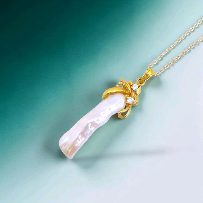 Gold Biwa Pearl Pendant 23K / Liontin Emas Mutiara Biwa 23K / Diamond Jewelry / 208LMSWP5