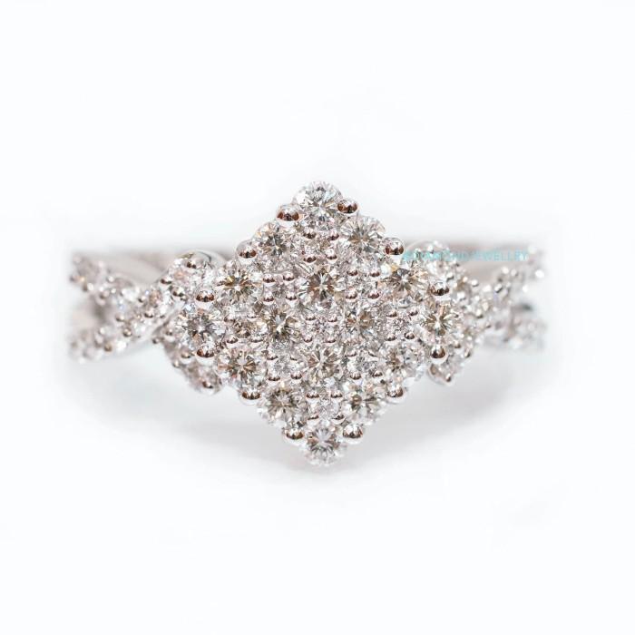 square diamond ring /cincin berlian wajik kotak pave full 18k white gold-Diamond Jewelry